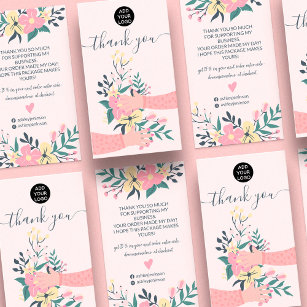 Pink floral bunch arms illustration thank you business card