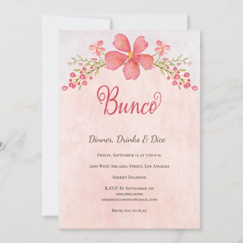 Pink Floral Bunco Dice Party Invitation