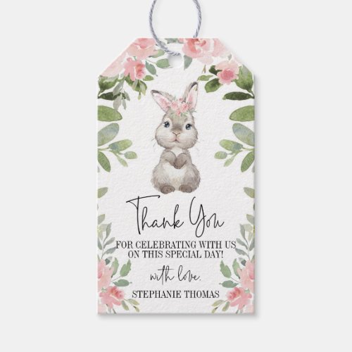 Pink Floral Bunny Baby Shower Gift Tag
