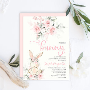 Pink Floral Bunny Baby Shower Girl Invitation
