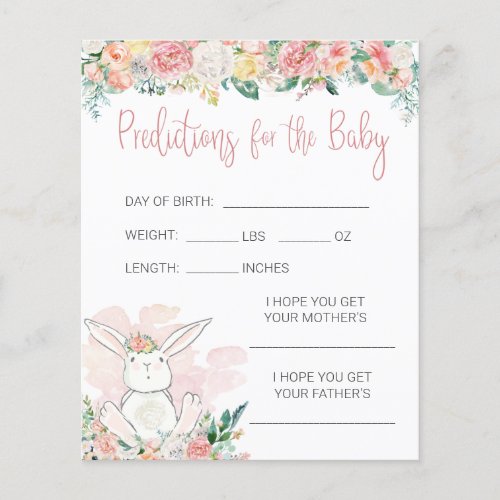 Pink Floral Bunny Baby Shower Predictions Game