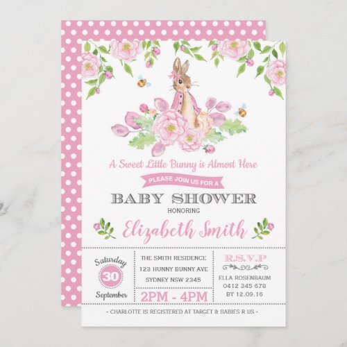 Pink Floral Bunny Baby Shower Woodland Girl Rabbit Invitation