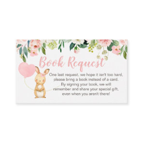 Pink Floral Bunny Book Request Card Insert