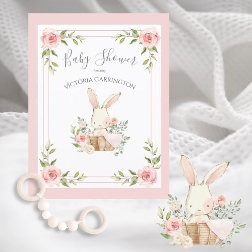 Pink Floral Bunny Budget Baby Shower Invitation Postcard