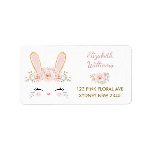 Pink Floral Bunny  Cute Rabbit Return Address Label