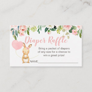 Pink Floral Bunny Diaper Raffle Card Insert