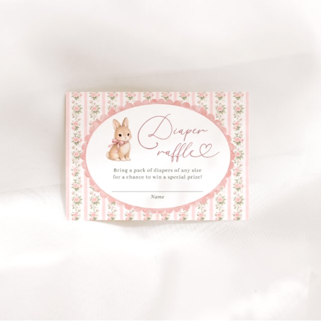 Pink Floral Bunny Diaper Raffle Enclosure Card (Creator Uploaded)