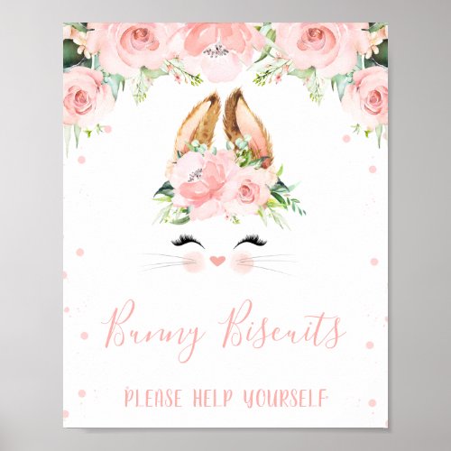 Pink Floral Bunny Face Birthday Party Sign