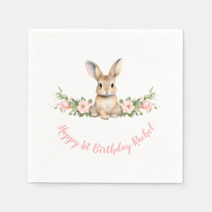 Pink Floral Bunny Girl 1st Birthday Napkins