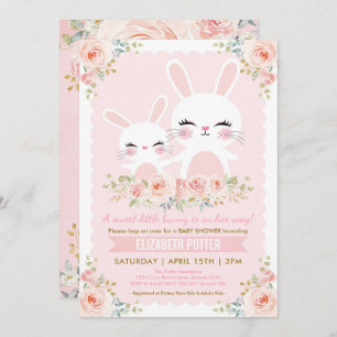 Pink Floral Bunny Girl Baby Shower / Cute Rabbit Invitation