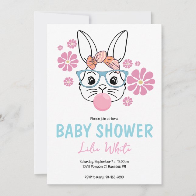 Pink Floral Bunny Girl Baby Shower personalized Invitation (Front)