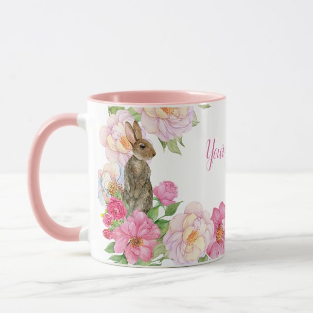 Pink Floral bunny  Mug (Left)