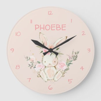 Pink Floral Bunny Nursery  Wall Clock by Sugar_Puff_Kids at Zazzle