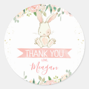 Pink Floral Bunny Rabbit 1st Birthday Classic Round Sticker