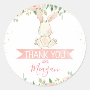 Pink Floral Bunny Rabbit 1st Birthday Classic Round Sticker