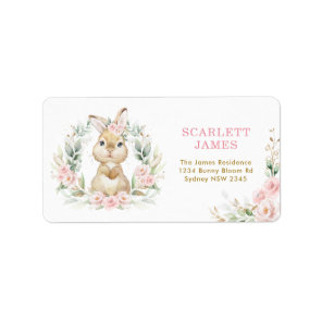 Pink Floral Bunny Rabbit Baby Girl Return Address Label