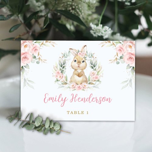Pink Floral Bunny Rabbit Baby Girl Table Number