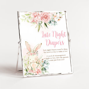 Pink Floral Bunny Rabbit Baby Late Night Diapers Poster