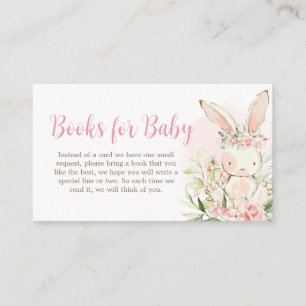 Pink Floral Bunny Rabbit Baby Shower Book for Baby Enclosure Card