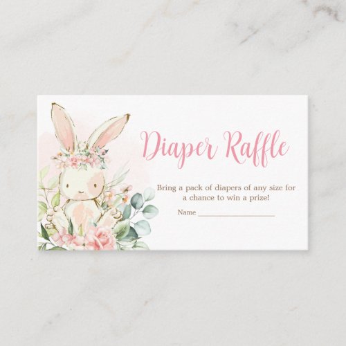 Pink Floral Bunny Rabbit Baby Shower Diaper Raffle Enclosure Card