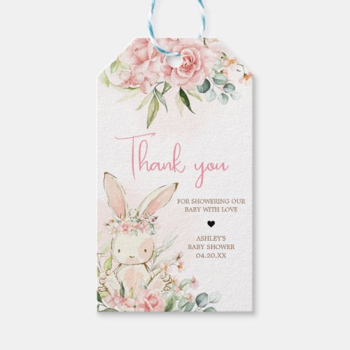 Pink Floral Bunny Rabbit Baby Shower Favor Tags