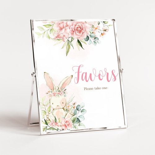 Pink Floral Bunny Rabbit Baby Shower Favors Poster