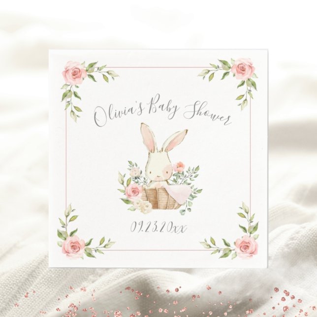 Pink Floral Bunny Rabbit Baby Shower  Napkins (Creator Uploaded)