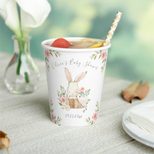 Pink Floral Bunny Rabbit Baby Shower Paper Cups