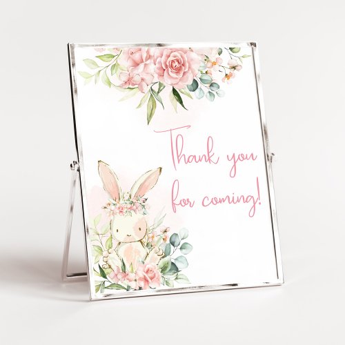 Pink Floral Bunny Rabbit Baby Shower Welcome Poster