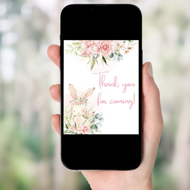 Pink Floral Bunny Rabbit Baby Shower Welcome Poster (Front Digital)