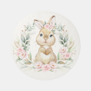 Pink Floral Bunny Rabbit Girl Baby Nursery Rug