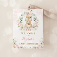 Pink Floral Bunny Rabbit Girl Baby Shower Welcome