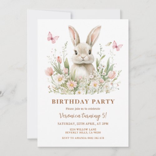 Pink Floral Bunny Rabbit Girl Birthday Party 