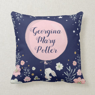 Pink Floral Bunny Rabbit Nursery Decor Cushion