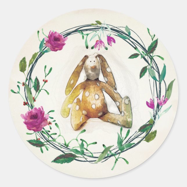 Pink Floral Bunny Rabbit Sticker (Front)