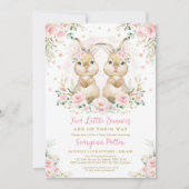 Pink Floral Bunny Rabbit Twin Girl Baby Shower Invitation (Front)