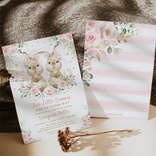 Pink Floral Bunny Rabbit Twin Girl Baby Shower Invitation