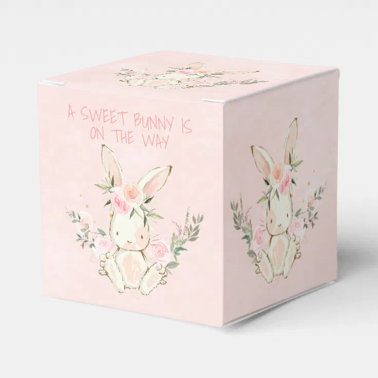 Pink Floral Bunny Themed Baby Shower Favor Box 