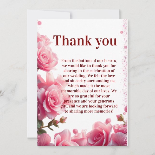 Pink Floral Burgundy Thank You Cards (Front)