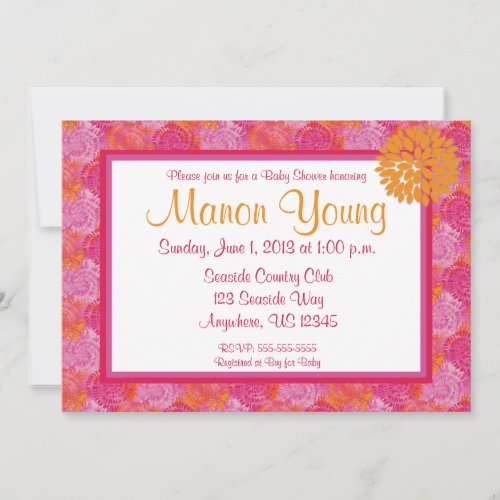 Pink Floral Burst Baby or Bridal Shower Invitation