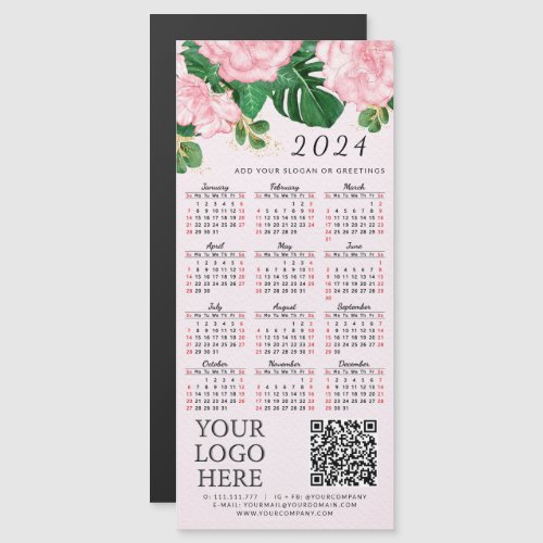 Pink Floral Business Logo QR Code 2024 Calendar