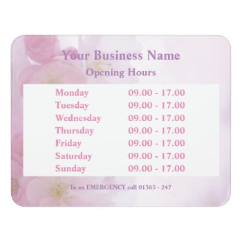 Pink Floral Business Opening Times Hours Sign by customizedgifts at Zazzle