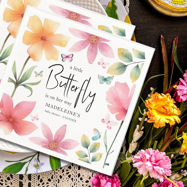 Pink Floral Butterflies Baby Shower Napkins (Creator Uploaded)