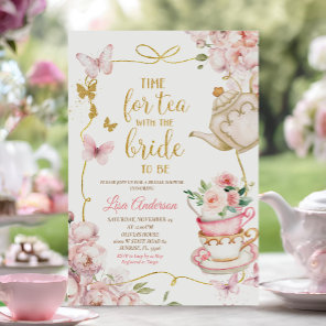 Pink Floral Butterflies Bridal Shower Tea Party  Invitation