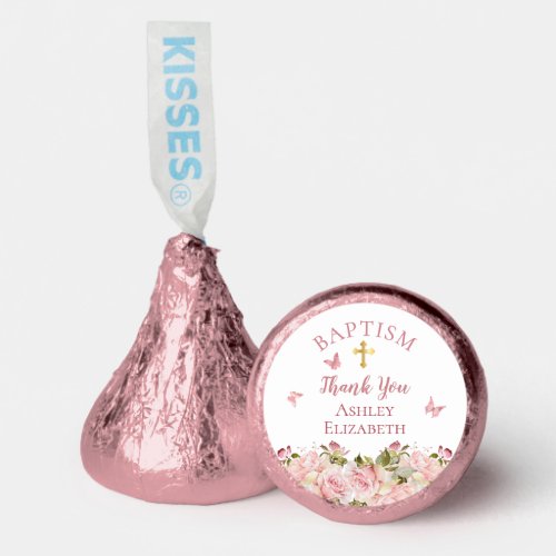 Pink Floral Butterflies Cross Baptism Hershey®'s Kisses®