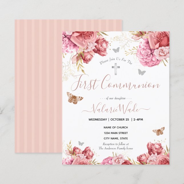 Pink Floral Butterflies First Communion Budget (Front/Back)