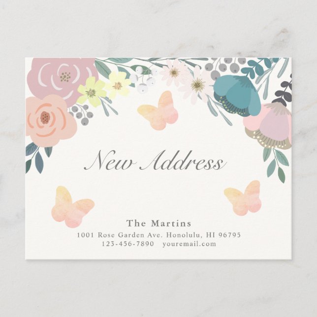 Pink Floral Butterflies Moving Announcement (Front)