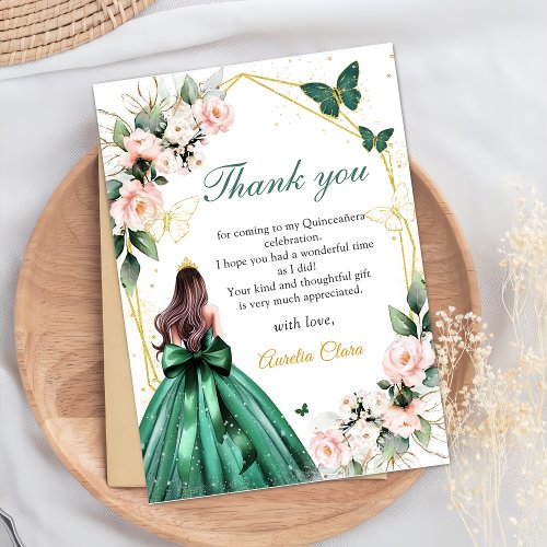 Pink Floral Butterflies Princess Quinceanera Thank You Card