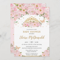 Pink Floral Butterflies Princess Tiara Baby Shower Invitation