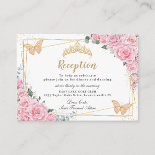 Pink Floral Butterflies Quinceañera Reception Enclosure Card